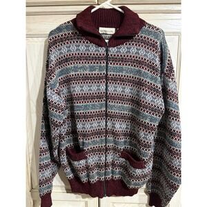 Vintage Hardwood & Pine Full Zip Sweater Men's L Fair Isle 80s Grandpa Pockets